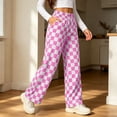 thumbnail image 4 of Zormilly Wide Leg Pants Woman Plaid Elastic High Waisted Checkered Pants with Pockets Drawstring Fashion Straight Leg Pants, S-3XL, 4 of 8