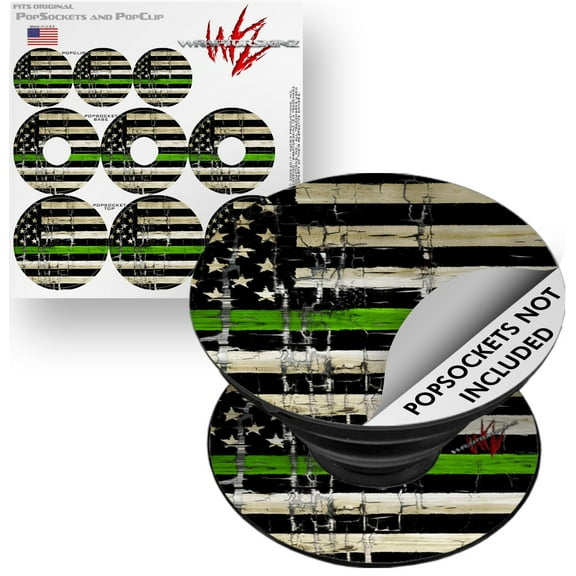Decal Style Vinyl Skin Wrap 3 Pack for PopSockets Painted Faded and Cracked Green Line USA American Flag (POPSOCKET NOT INCLUDED) by WraptorSkinz