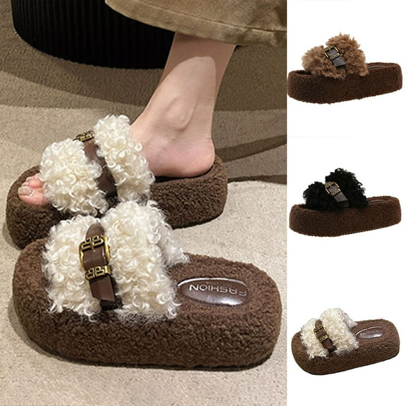 Miluxas Womens Fuzzy Open-toe Slippers Soft Comfy Memory Foam Indoor Fleece House Shoes Khaki 7.5(40)