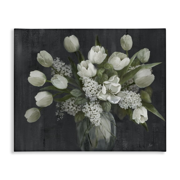 Stupell Industries Traditional Tulips on Gray Plants & Flowers Painting Wrapped Canvas Art Print Wall Art, 20 x 16