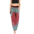 thumbnail image 2 of Lu's Chic Women's Boho Pants Harem Smocked Waist Yoga Hippie Palazzo Beach Pants Red One Size, 2 of 5