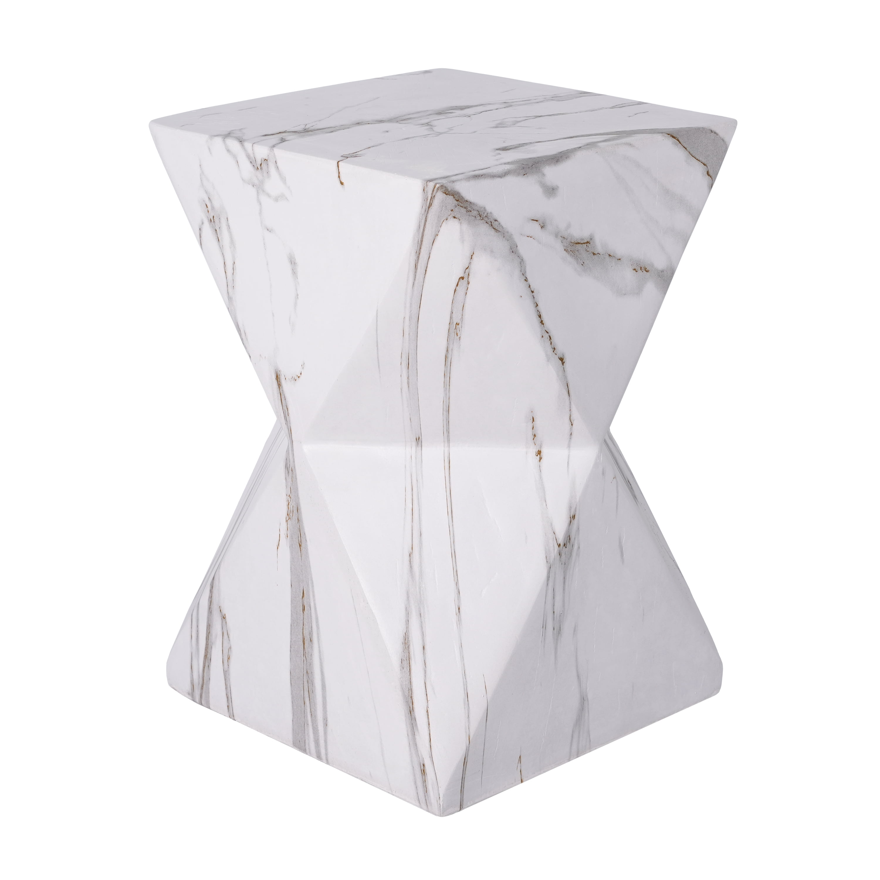 Mintazer 18.5"H Modern Geometric Hourglass MGO Side Table, Indoor & Outdoor Sculptural Accent End Table Plant Stool for Living Room Bedroom Patio Garden, White