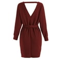thumbnail image 4 of Vestido tipo suéter con cinturón, vestido tipo suéter cruzado con cuello en V para mujer, vestido ajustado con cuello en V elaborado con cuidado, 4 of 6