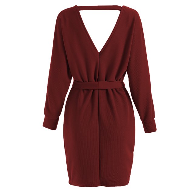 Mini Vestido De Suéter, Vestido De Punto Cruzado Con Cinturón Manga Larga De Murciélago Moda Colorfast Para Primavera Invierno Otoño ANGGREK Otros