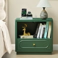 thumbnail image 5 of YOCWO Nightstand Set of 2 with Drawers and Charging Station for Bedroom, Mid Century Bedside Table with Open Shelf for Storage, Arched Drawer and Fluted Side, Green, 5 of 7
