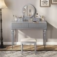 thumbnail image 3 of Luxury Vanity Desk with Round Mirror, Height-Adjustable Dressing Table Set, 4 Drawers & Stool, Compact Makeup Desk for Bedroom, Silver, 3 of 8