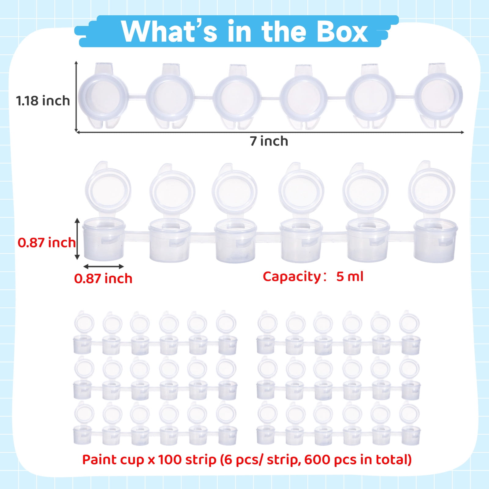 100 Pcs Mini Paint Cups Plastic Small Containers with Lids, Empty Paint Splitter Pots for Art Painting, Craft Supplies Storage, Travel Paint Containers 3ml