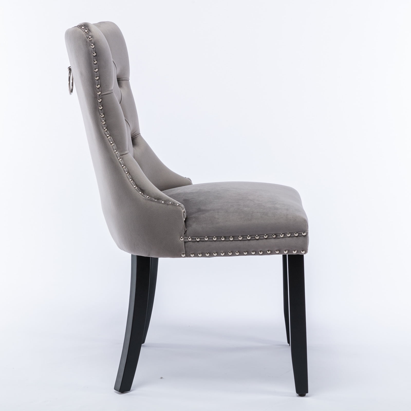 Yoneston Dining Chairs Set of 2, Upholstered High-End Tufted Dining Room Chair with Nailhead & Ring Pull Trim, Modern Velvet Chairs with Solid Wood Legs for Kitchen, Gray