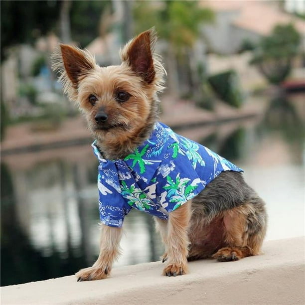 Doggie Design 2XL HCS-OCP- Shirt de Camp Hawaïen&44; Bleu Océan et Palmiers - 2XL