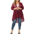 thumbnail image 2 of Agnes Orinda Women's Plus Size Lace Floral 3/4 Sleeve Sheer Casual Nylon Cardigans 1X Burgundy, 2 of 6