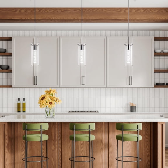 3-Light LED Pendant Light for Kitchen Island, Modern Adjustable Height Bubble Glass Hanging Light Fixture,6500K 800LM Nickel Cold