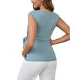 thumbnail image 3 of INSPIRE CHIC Women Maternity Tie Waist Blouse Cap Sleeve Summer 2025 T-Shirt Office Work Small Blue, 3 of 6