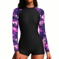 thumbnail image 5 of Betivan Women Rash Guard Swimsuit Long Sleeve Zip Up One Piece Printed Modest Surfing Diving Suit With Shorts Quick Dry Sun Protection Beach Pool Swimming Vacation Travel, 5 of 7