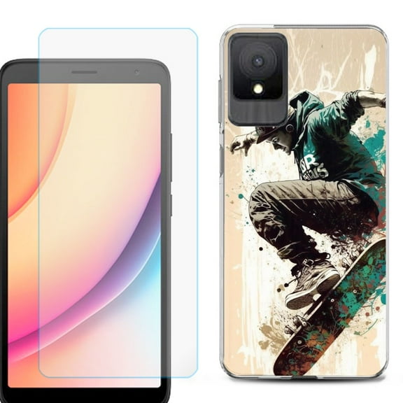 For TCL K11 Phone Case Cover, Shockproof Case with Tempered Glass Screen Protector, by OneToughShield - Skateboarding