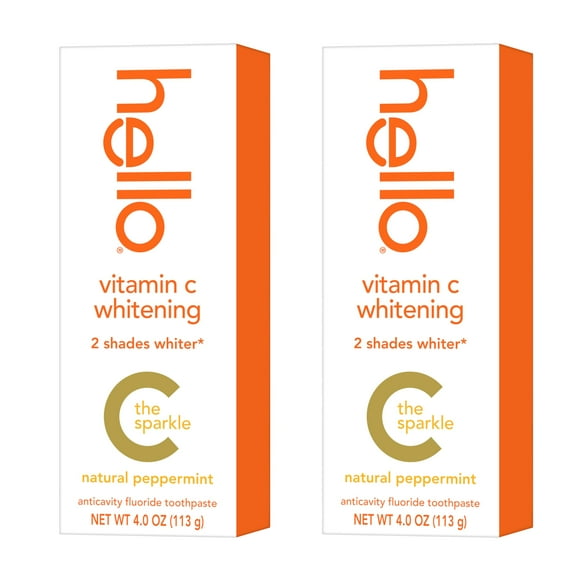 hello Vitamin C Whitening Toothpaste with Fluoride, SLS Free, Helps Removes Surface Stains and Freshen Breath, Natural Peppermint Flavor, 4.0 oz (2 Pack) E11