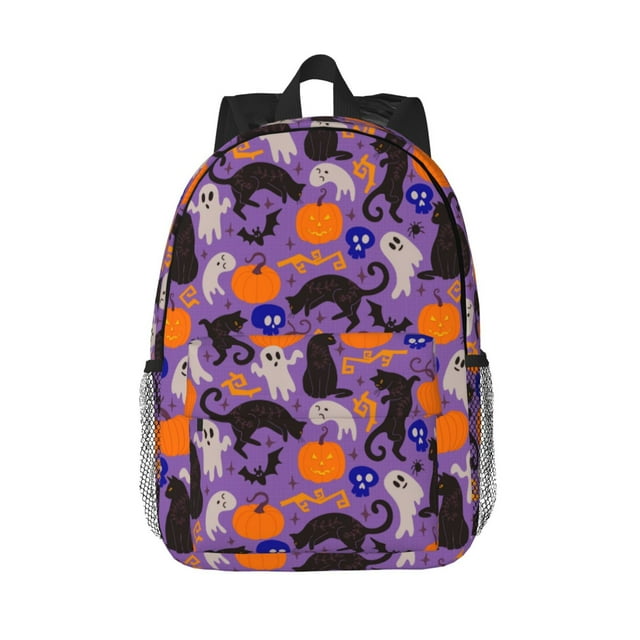 Lukts Halloween Black Cats Pattern 15 Inch Student Backpack, Waterproof Laptop Backpack with Adjustable Shoulder Straps, Lightweight Travel, Campus Backpack, Unisex