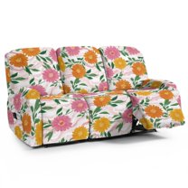 ZIATUBLES 3 Seater Recliner Sofa Covers Set of 8, Reclining Couch Slipcovers Stretch Recliner Covers with Storage Pocket, Soft Fitted Furniture Protector Slipcovers, Daisy Pink White Marble