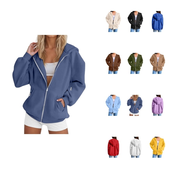 Trendy Women's Zip Up Hoodie, Stylish Solid Long Sleeve Sweatshirt for Fall Casual Everyday Wear, Lightweight Soft Plus Size Jacket 2025