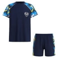 thumbnail image 3 of zdhoor Kids Boys 2 Piece Swimsuit Short Sleeve Rash Guard Shirt with Shorts Bathing Set UPF 50+ Navy Blue& Yellow XXL, 3 of 7