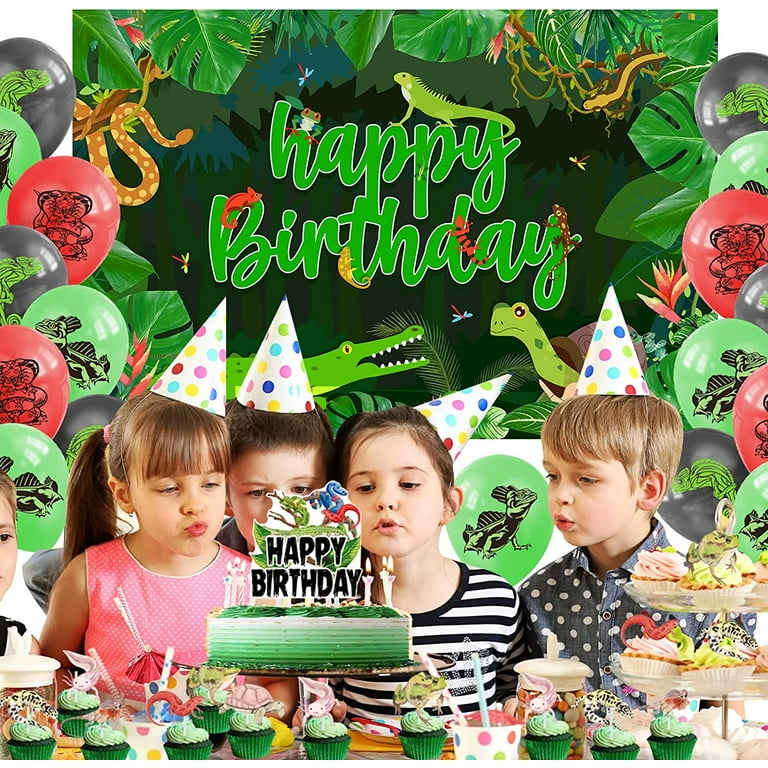 Reptile Birthday Party Decorations, Reptile Swamp Happy Birthday Banner  Backdrop, Reptile Balloons Cake Topper Safari Animals Lizard Snake Turtle  Alligator Cupcake Topper for Swamp Animal Theme Party 