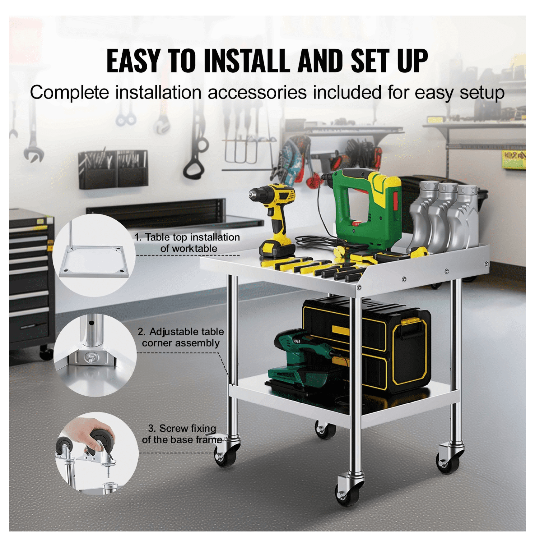 Stainless Steel Work Table 24x28x30 Inch - Commercial Kitchen Prep Table with Wheels & Backsplash