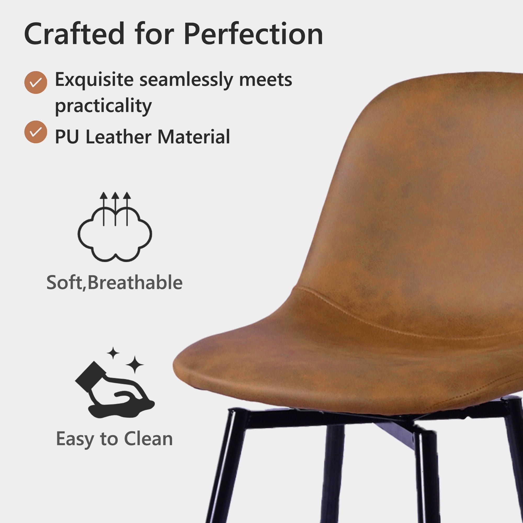 Homy Casa Set of 2 Bar Stools, Faux Leather Upholstered Seat with Black Metal Frame, Brown