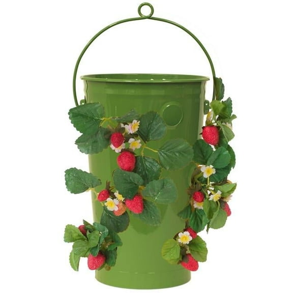 Houston International Trading 8491E SA Enameled Galvanized Strawberry & Flower Planter, Sage