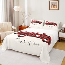 Homewish Couple Love Heart Queen Sheet Sets, Black Red Plaid Truck Flat Sheet, Happy Valentines Day Queen Fitted Sheet, Luxury Bedroom Decor, 4 Pieces
