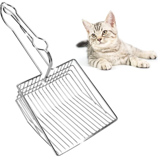 1 pala de metal para arena de gatos, tamiz rápido con mango largo, pala profunda, herramienta de limpieza fácil para mascotas, recogedores de caca antiadherentes, espaciador metálico de arena para gatos, agujero fino, mierda de gato, 1 pieza (plateada) oso de fresa Electrónica