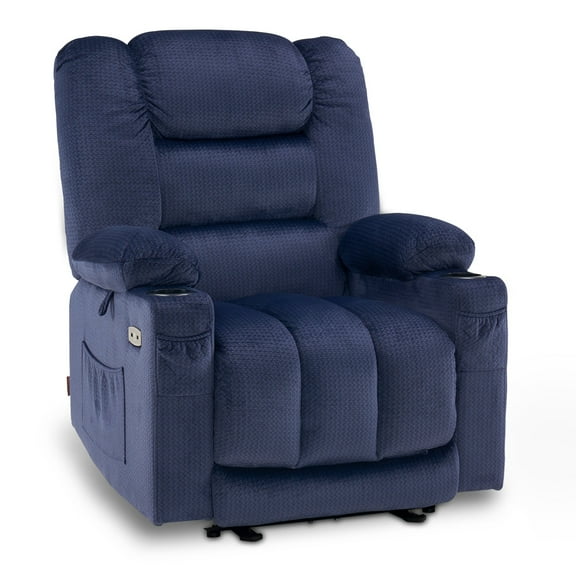MCombo Electric Power Recliner Chair w/ Massage USB Cup Holders for Living Room Navy Blue Fabric 6079
