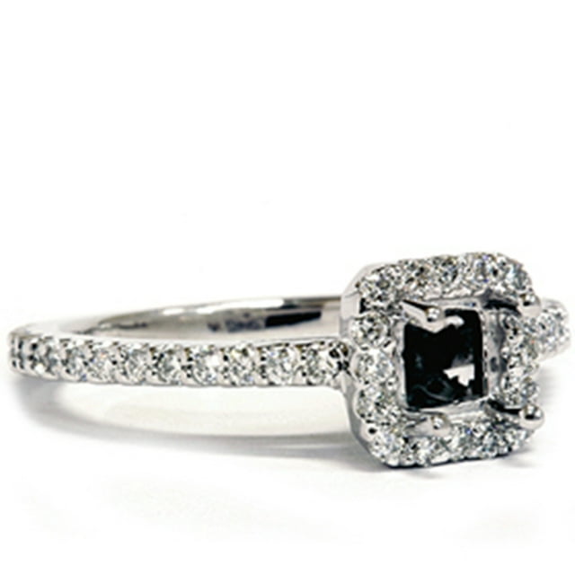 1/2ct Princess Cut Semi Mount Engagement Ring Setting 14K White Gold