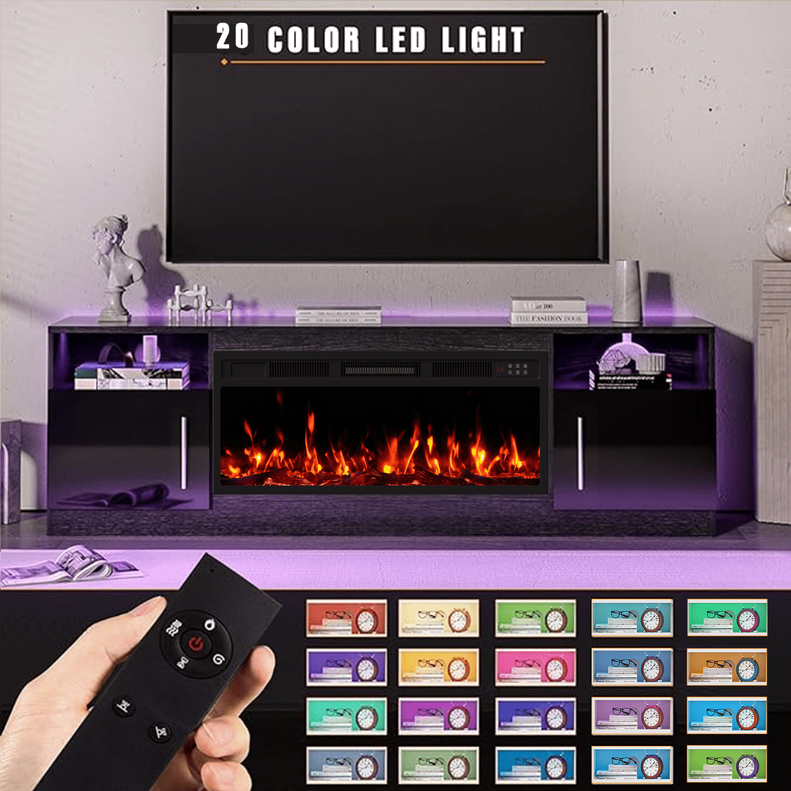 Waleaf Fireplace TV Stand with 36" White Electric Fireplace for TVs Up to 80",70" Modern Wood Media TV Console with Fireplace for Living Room