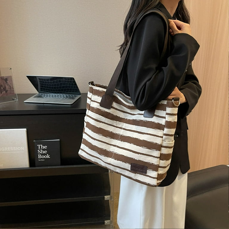 Tote Bag for Women Work 14 inch Canvas Shoulder Bags Computer Messenger Purse Teacher Handbag Office Briefcase Coffee