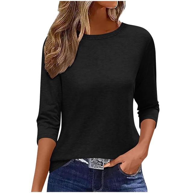 Liquidation! Hauts Grande Taille pour Femmes, Blouse à Manches Courtes d'Été pour Femmes, T-shirt Imprimé Mode pour Femmes Manches 3/4 Blouse Col Rond Décontractée
