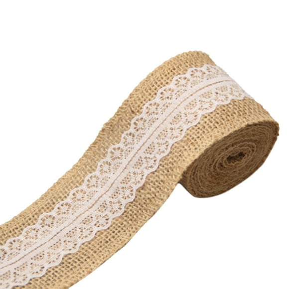 EGNMCR Décoration de Chambre Décoration de Maison Décoration de Fête de Mariage Rustique Vintage Bordure en Dentelle Ruban en Jute Hessian Rouleau de Ruban pour le Lin