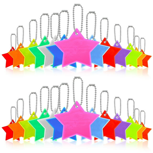 Shisuyan 26 Pcs Safety Reflector Pendants Children's Reflector Pendants Star Shaped Reflector Charms for Backpacks Keys Clothes
