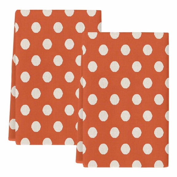 Dish Towels, Orange Polka Dots Absorbent Kitchen Towels 2 PCS, Cute Solid Color Microfiber Hand Towels Dish Cloths Tea Towels for Home Bathroom Cleaning Drying,18X28-Inch,