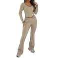 thumbnail image 4 of Womens Workout Sets 2 Piece Gym Yoga Outfits Crossover Flare Leggings Khaki L, 4 of 7