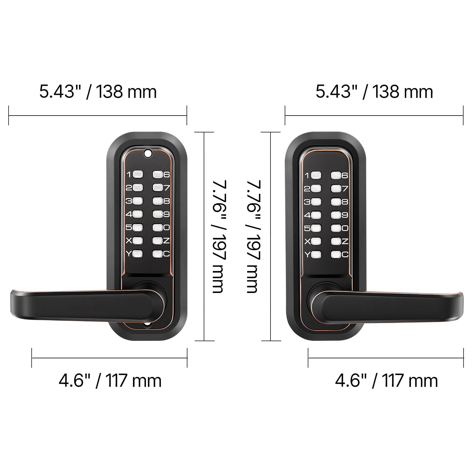 Mechanical Keyless Door Lock Gen2 Double-Sided 4-7 Digit Code No Batteries 1.4-2.5 Inch Door Thickness for Front Gate
