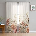 thumbnail image 3 of Sheer Curtains 72 inches Long, Country Style Dahlia Floral Eucalyptus Beige Texture Light Filtering Sheer Window Curtains Rod Pocket Voile Drapes for Bedroom Living Room, 52"W x 72"L 2 Panels, 3 of 7