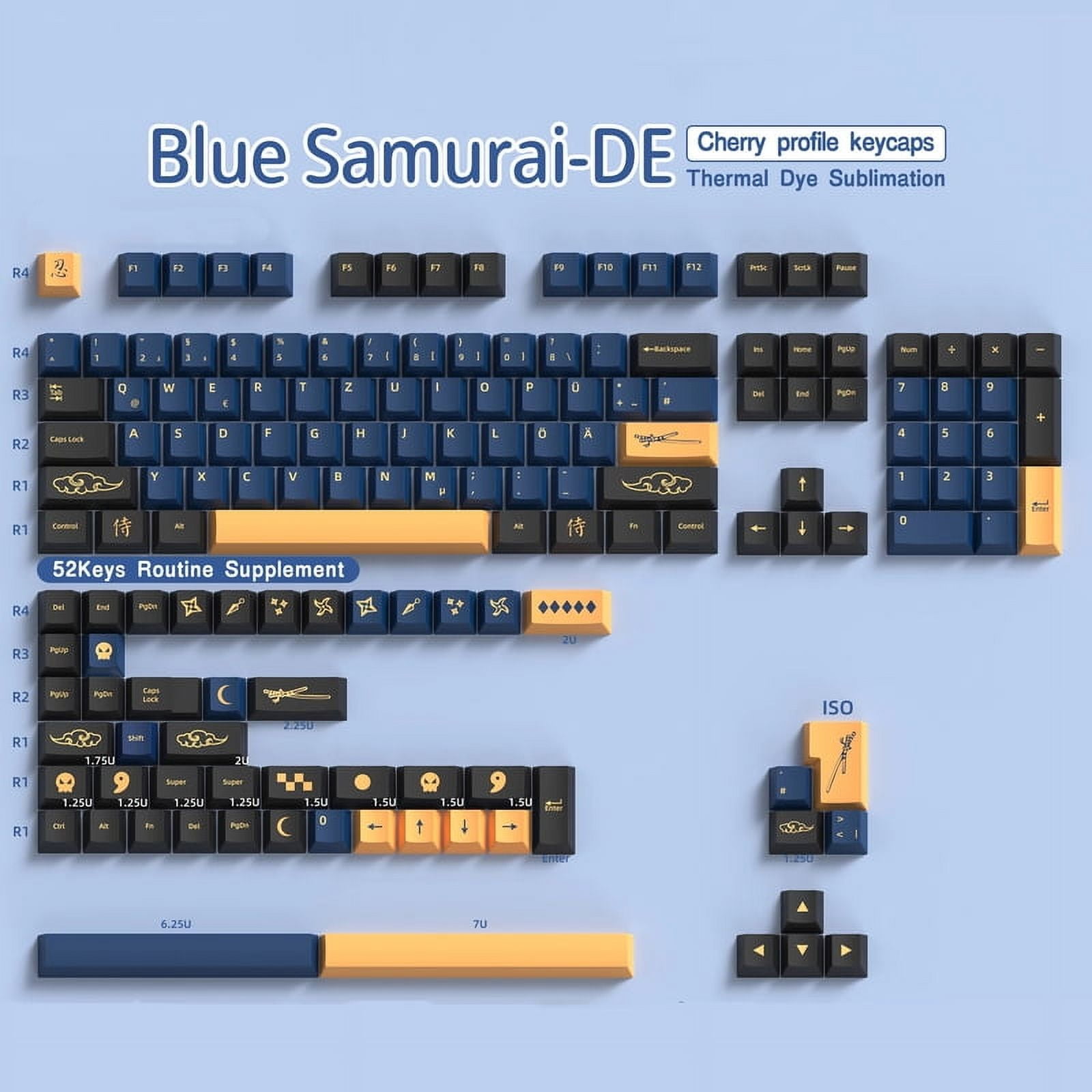 German keyboard keycaps Cherry Profile PBT Sub Dye ISO Layout DE Keycaps 136-156 Keys For Mechanical Keyboard 7U Space