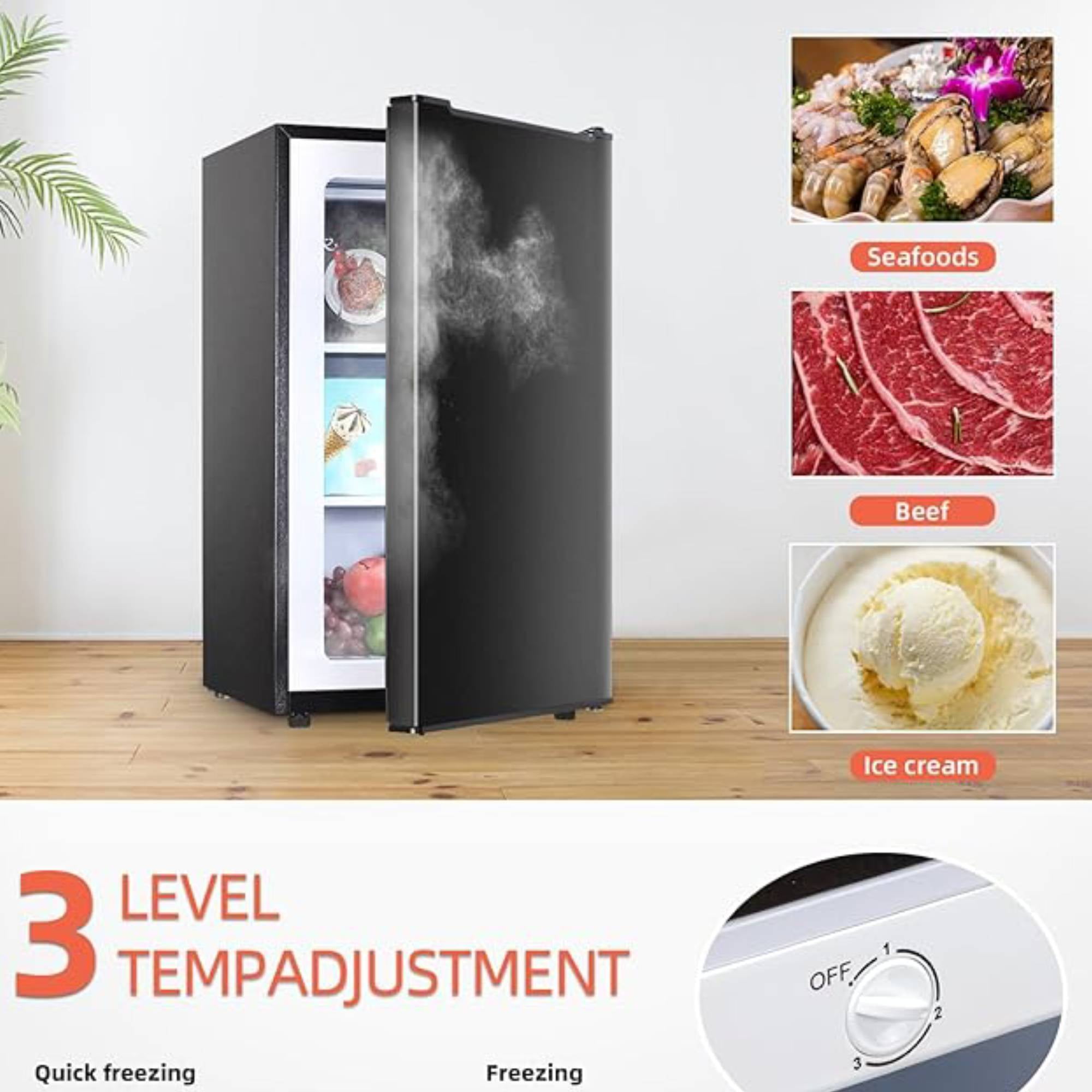 3.2 Cu.Ft Upright Freezer, Single Door Mini Freezer ,Adjustable Thermostat, Compact Refrigerator for Bedroom, Dorm, Black