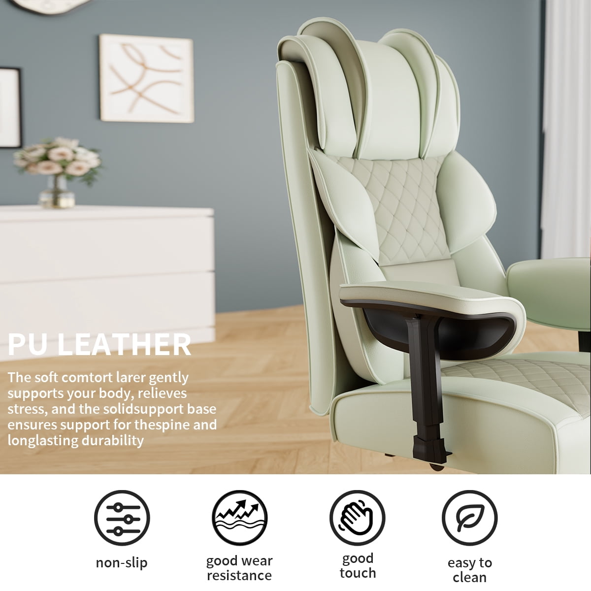 KOCEN Big and Tall Office Chair, Desk Chair with Soft Adjustable Armrests, Ergonomic High Back Gaming Chair with Lumbar Support, Executive Computer Chairs with Footrest(PU leather, beige)