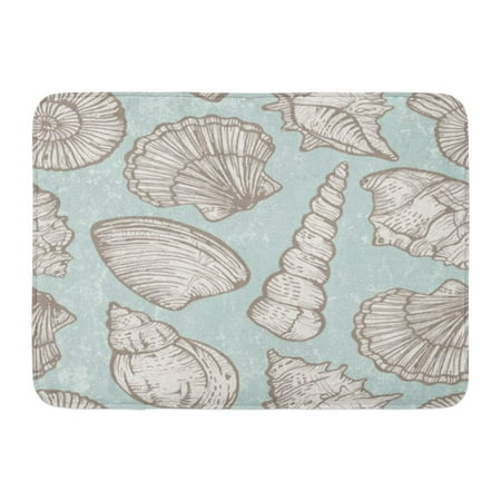 GODPOK Nautilus Beige Shell Hand Drawn Seashells 10 Blue Interior Animal Rug Doormat Bath Mat 23.6x15.7