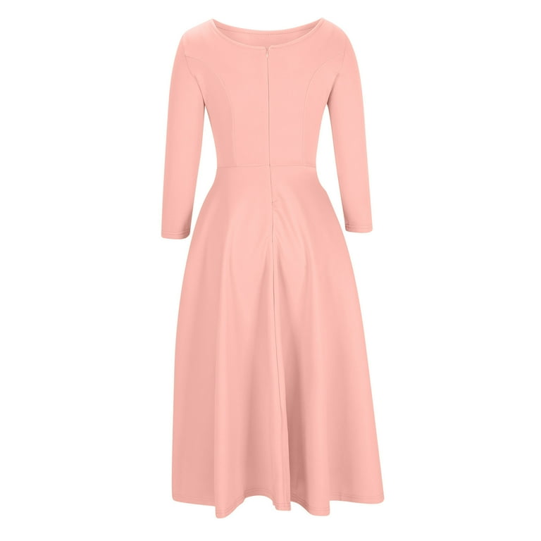 Pink A Line Winter Dresses Berylove Women Tweed Pink Work Dress A-Line Long Sleeve Midi Pink A Line Winter Dresses Berylove Women Tweed Pink Work Dress A-Line Long Sleeve Midi