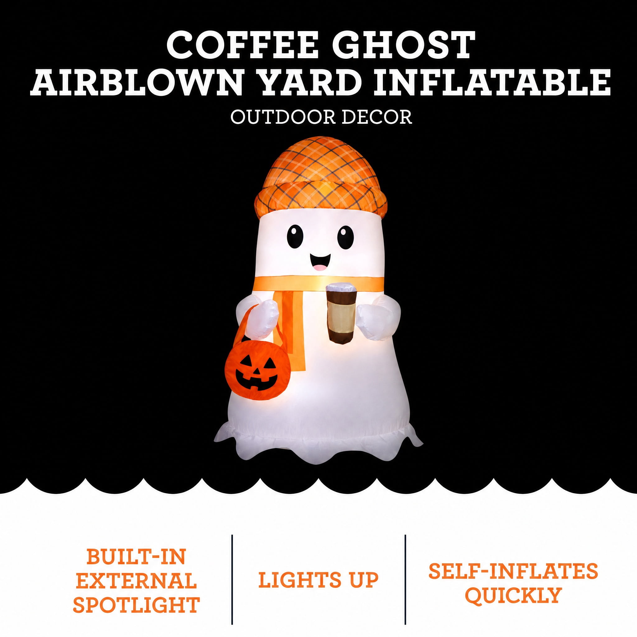 Coffee Ghost Airblown Yard Inflatable, Multicolor, 3.5', Halloween by Way To Celebrate