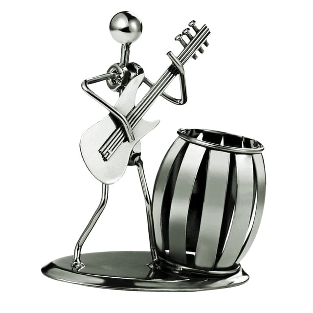 EeaseMX Figura de músico de metal con forma de guitarrista, soporte para bolígrafos, decoración creativa de escritorio