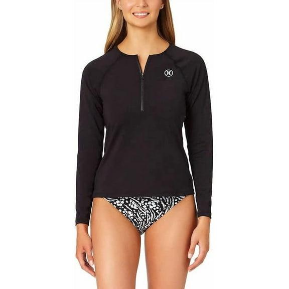 Hurley Women's Half Zip Swim Rash Guard Long Sleeve Top