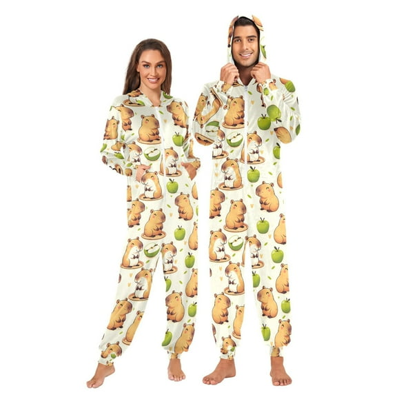 joogoo Capybara Green Apples Unisex Adults Onesies Pajamas Jumpsuits L