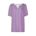 thumbnail image 4 of Woman T Shirt Women's Solid Color T-Shirts Dressy Button Down Tunic Tops Short Sleeve Blouses Henley V Neck T Shirts Purple XXL, 4 of 6